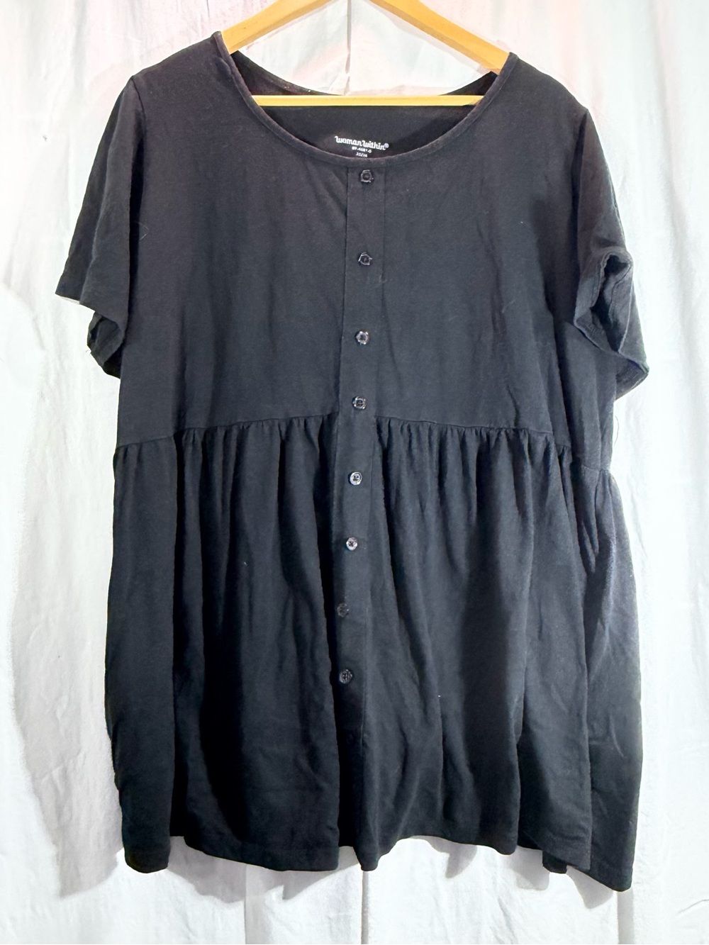 Woman Within Black Button-Front Tunic Top